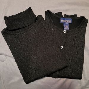 Herman Geist Turtle Neck Tank & Sweater Set/ Twin Set - Black Metallic,  Sz M